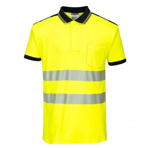 PW3 Warnschutz-Poloshirt, T180, Gelb/Schwarz