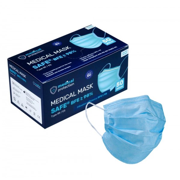 Medizinische OP MaskeTyp IIR Blau, Packung 50 Stück, Spenderbox, Made in Europa