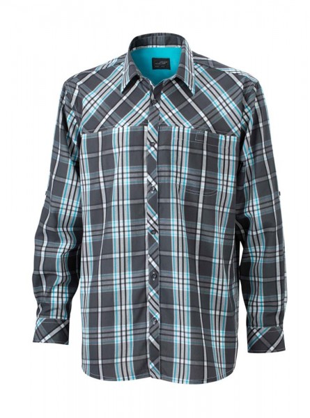 Men's UV-Protect Trekking Shirt Long-Sleeved, Hemden/Blusen, carbon/turquoise