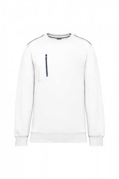 DayToDay Unisex-Sweatshirt mit kontrastfarbener zip Tasche WK403, White / Navy
