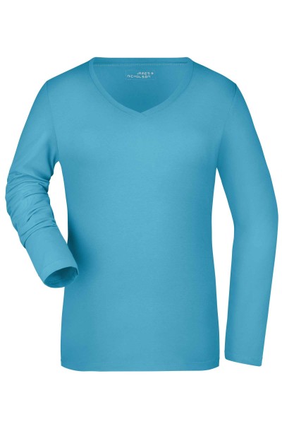 Ladies&#039; Stretch V-Shirt Long-Sleeved JN929, turquoise