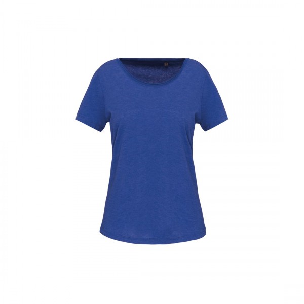 Bio-T-Shirt für Damen mit kurzen Ärmeln und ungesäumtem Halsausschnitt K399, Ocean Blue Heather