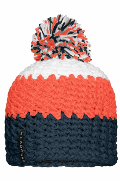 Crocheted Cap with Pompon, carbon/orange/white, MB7940, one size