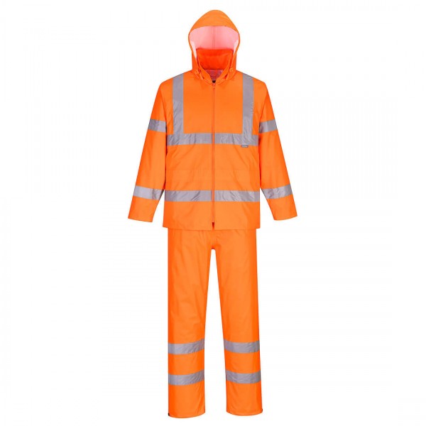 Einfach verstaubarer Warnschutz-Regenanzug, H448, Orange