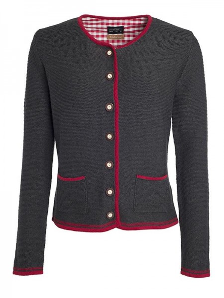 Ladies&#039; Traditional Knitted Jacket, Jacken, anthracite-melange/red/red