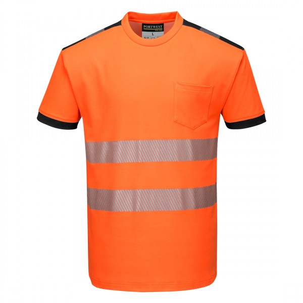 PW3 Hi-vis T-Shirt, kurzarm, T181, Orange/Schwarz