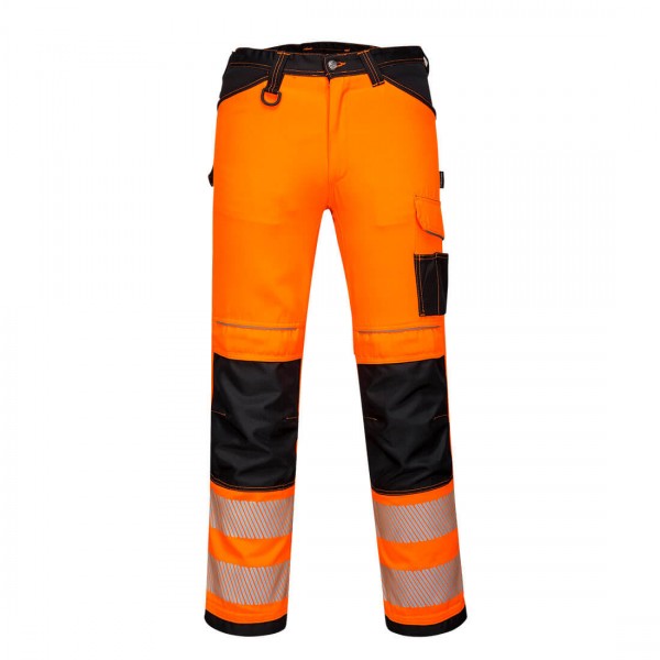 PW3 Warnschutz Stretcharbeitshose für Damen, PW385, Orange/Schwarz