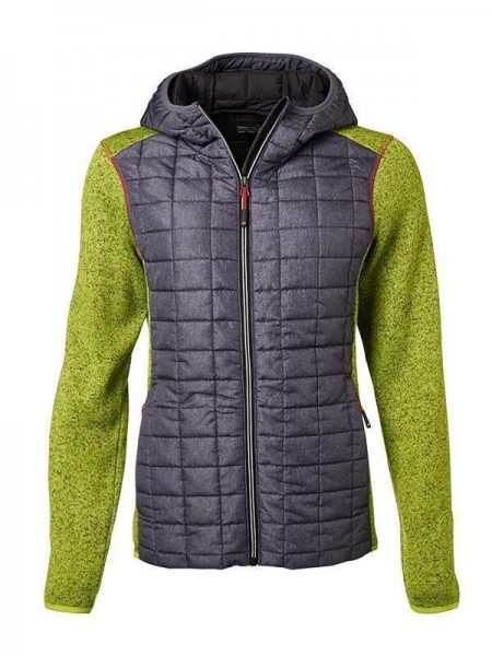 Ladies&#039; Knitted Hybrid Jacket JN771, kiwi-melange/anthracite-melange