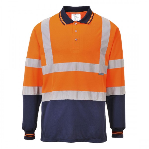 Zweifarbiges Langarm Polo-Shirt, S279, Orange/Navy