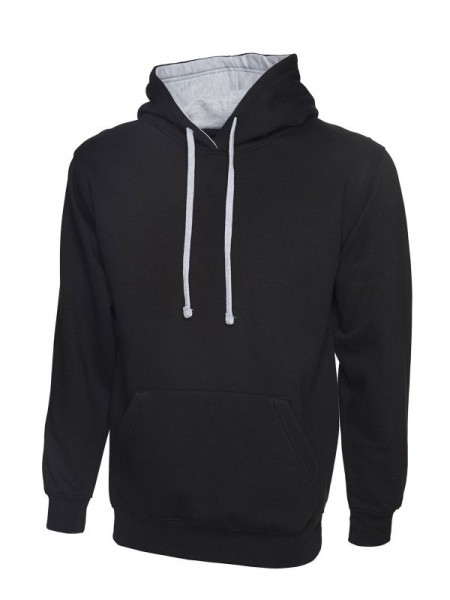 Contrast Hooded Sweatshirt UC507 Black/Heather Grey
