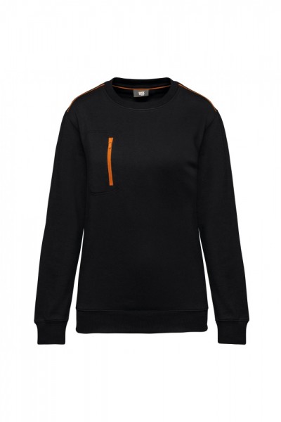DayToDay Unisex-Sweatshirt mit kontrastfarbener zip Tasche WK403, Black / Orange