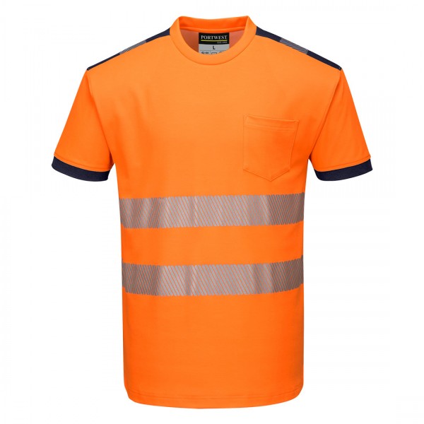 PW3 Hi-vis T-Shirt, kurzarm, T181, Orange/Navy
