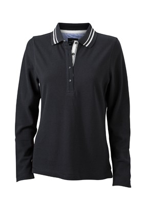 Ladies&#039; Polo Long-Sleeved, Polos, black/off-white