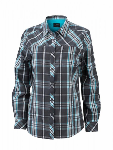 Ladies' UV-Protect Trekking Shirt Long-Sleeved, Hemden/Blusen, carbon/turquoise