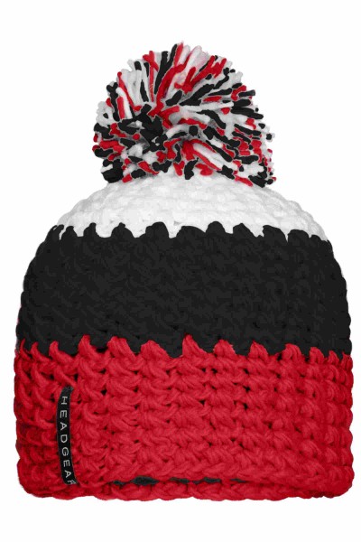 Crocheted Cap with Pompon, red/black/white, MB7940, one size