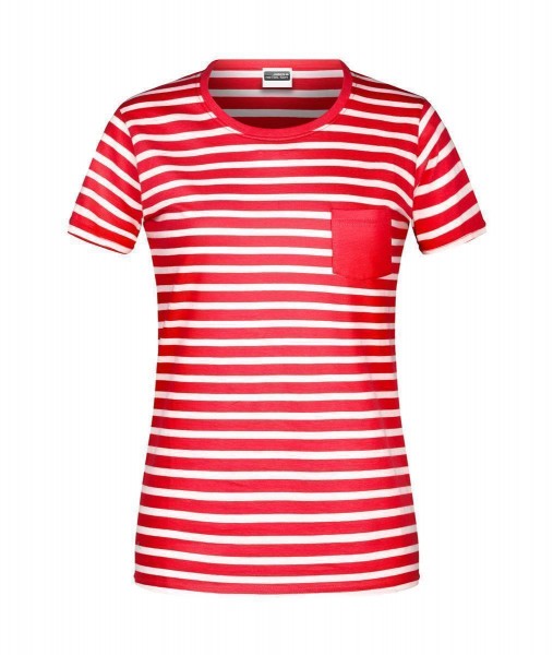 Ladies&#039; T-Shirt Striped 8027, red/white