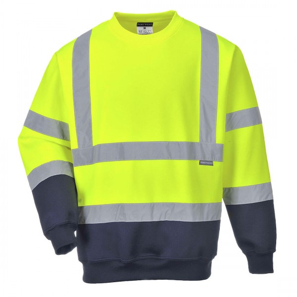 2-farbiges Warnschutz-Sweatshirt, B306, Gelb/Navy