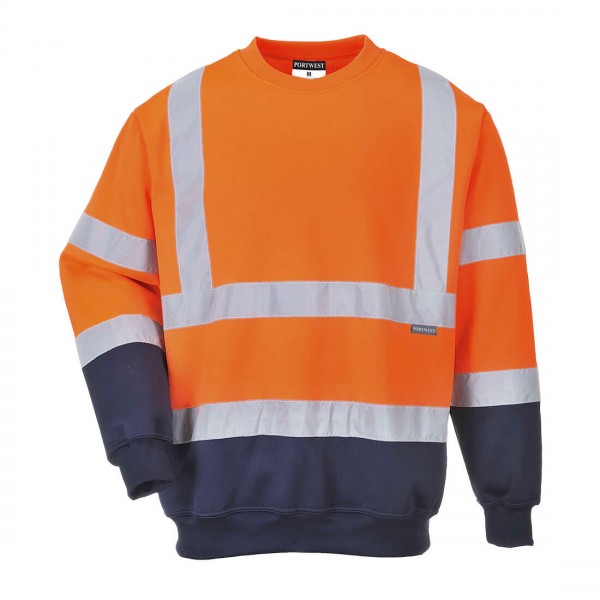 2-farbiges Warnschutz-Sweatshirt, B306, Orange/Navy
