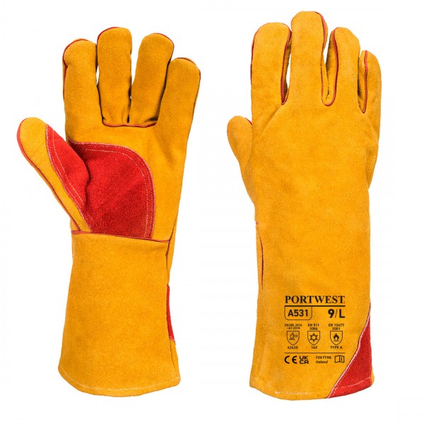 Verstärkter Winter-Schweisserschutz-Handschuh mit Stulpe, A531, Braun
