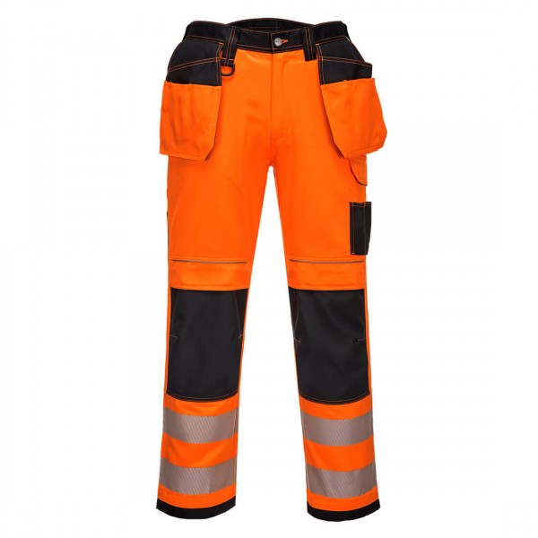 PW3 Warnschutz-Stretch-Arbeitshose mit Holster, PW306, Orange/Schwarz