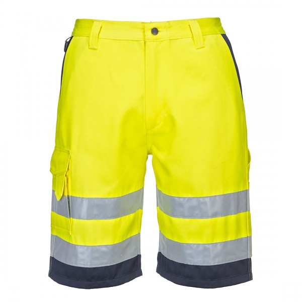 Warnschutz-Shorts aus Polyester-Baumwolle, E043, Gelb/Navy