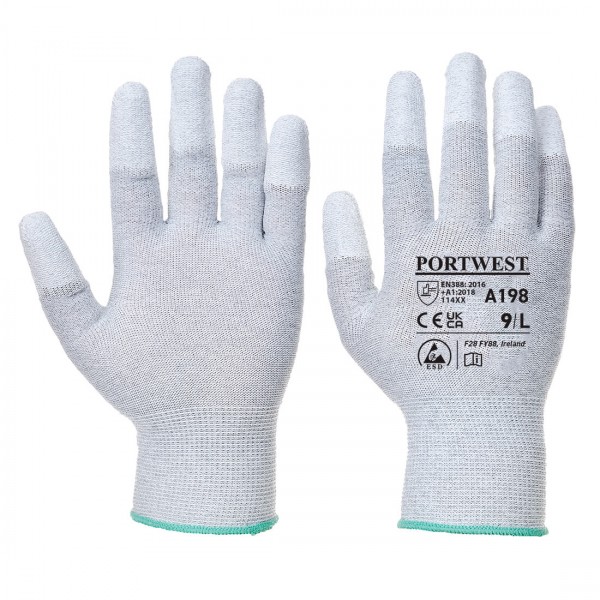 Antistatischer PU-Fingerspitzen Handschuh, A198, Grau