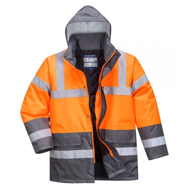 Zweifarbige Warnschutz-Verkehrs-Jacke, S467, Orange/Grau