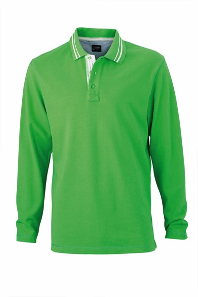 Men&#039;s Polo Long-Sleeved, Polos, green/off-white