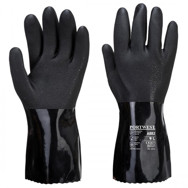 ESD PVC Chemikalienschutz-Handschuh, A882, Schwarz