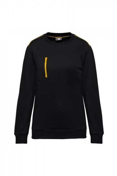 DayToDay Unisex-Sweatshirt mit kontrastfarbener zip Tasche WK403, Black / Yellow