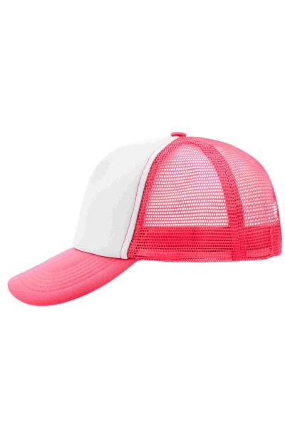 5 Panel Polyester Mesh Cap, white/neon-pink, MB070, one size