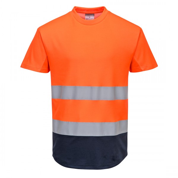 Zweifarbiges Mesh T-Shirt, C395, Orange/Navy