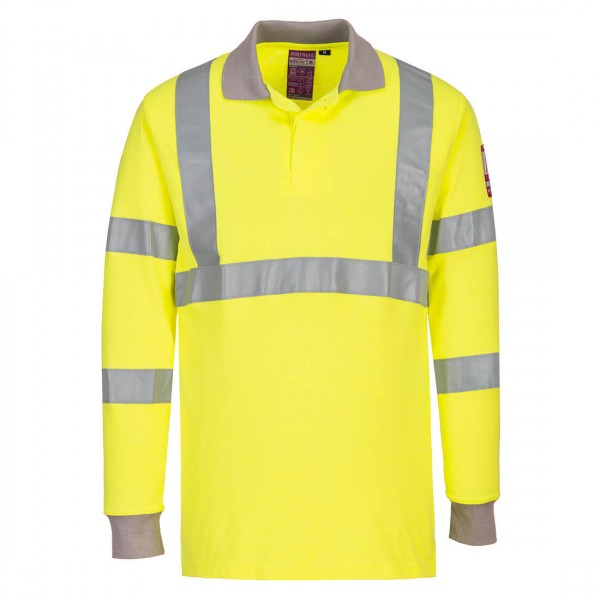 Flammhemmendes, antistatisches Warnschutz-Langarm-Polo-Shirt , FR77, Gelb