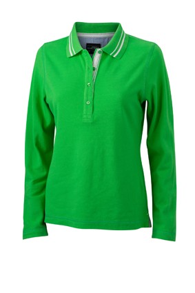 Ladies&#039; Polo Long-Sleeved, Polos, green/off-white