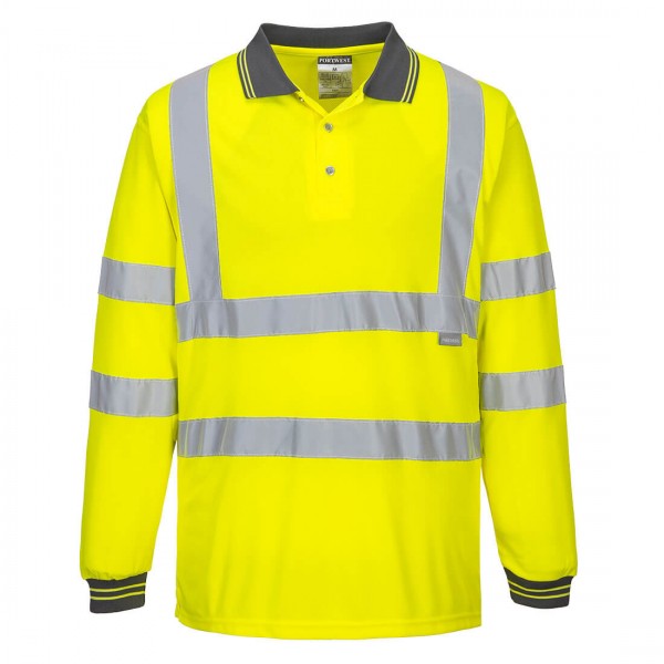 Langarm Warnschutz Polo Shirt, S277, Gelb