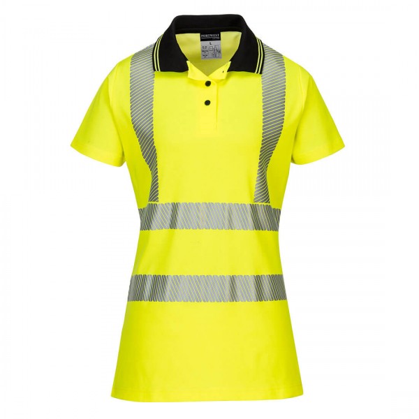 Damen Pro Warnschutz Polo Shirt, LW72, Gelb/Schwarz