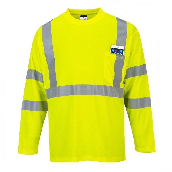 Warnschutz Langarm T-Shirt mit Brusttasche, S191, Gelb