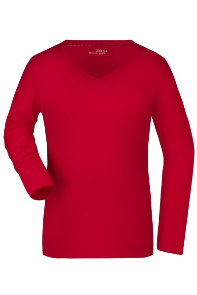 Ladies&#039; Stretch V-Shirt Long-Sleeved JN929, red