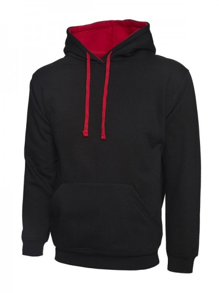 Contrast Hooded Sweatshirt UC507 Black/Red