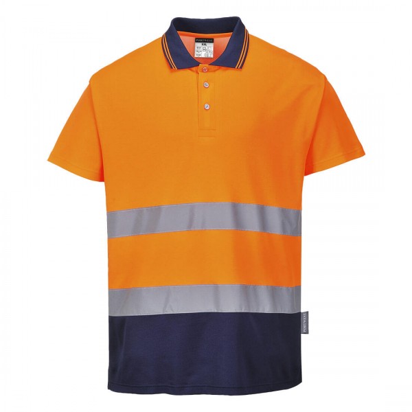 Zweifarbiges Baumwoll- Komfort Poloshirt, S174, Orange/Navy
