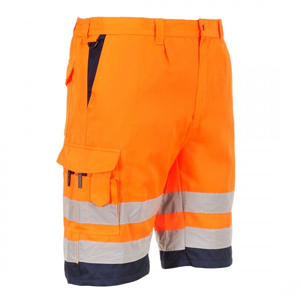 Warnschutz-Shorts aus Polyester-Baumwolle, E043, Orange/Navy