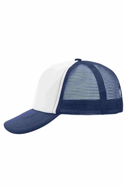 5 Panel Polyester Mesh Cap, white/navy, MB070, one size
