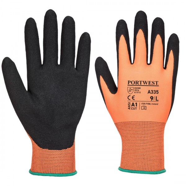 Dermi-Grip NPR15 Nitrilschaum-Handschuh Getaucht, A335, Orange/Schwarz