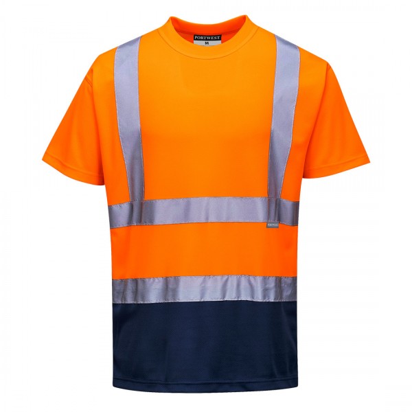 Zweifarbiges Warnschutz T-Shirt, S378, Orange/Navy