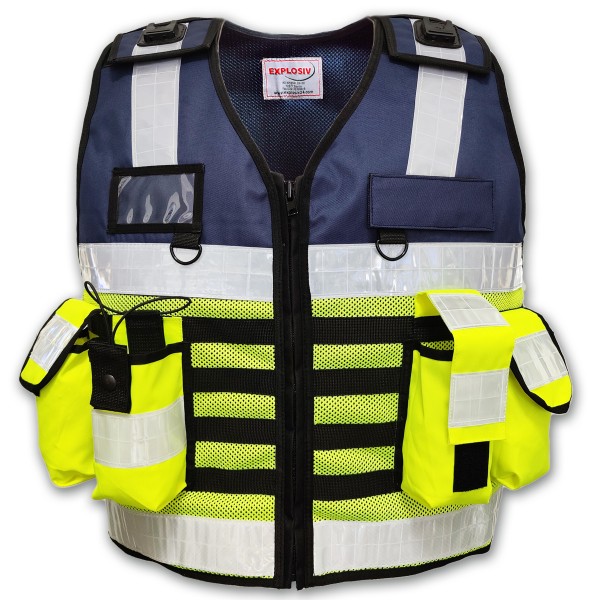 Reflektierende Multi-Taschen Security Sicherheitsweste, Größe M-2XL  (verstellbar), navy-yellow, Westen, Warnschutzbekleidung