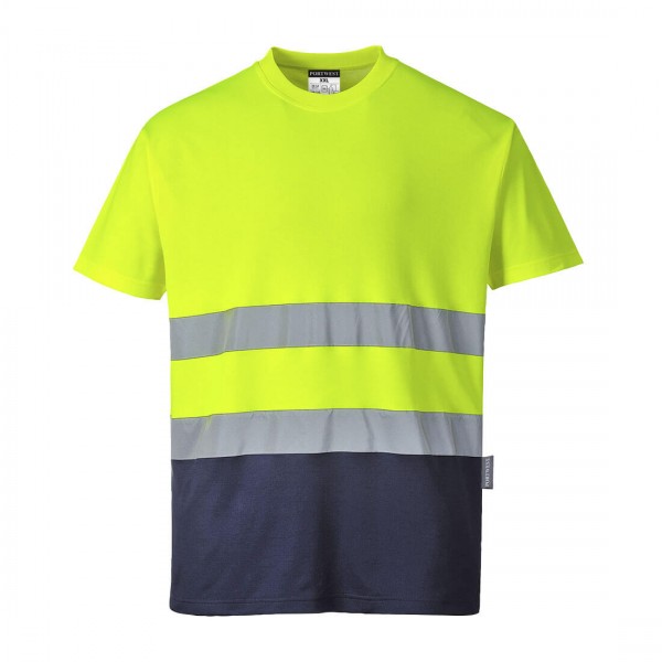 Zweifarbiges Baumwoll-Comfort-T-Shirt, S173, Gelb/Navy