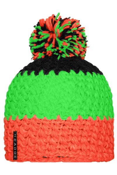 Crocheted Cap with Pompon, neon-orange/neon-green/black, MB7940, one size