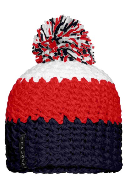 Crocheted Cap with Pompon, navy/red/white, MB7940, one size