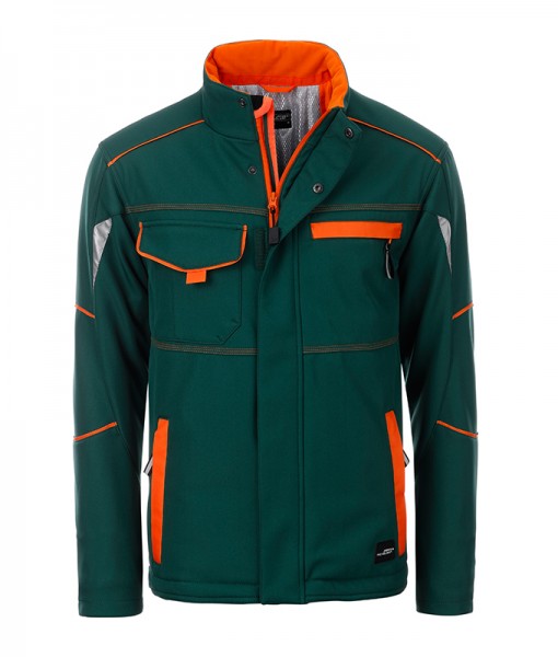 Workwear Softshell Padded Jacket - COLOR - JN853, dark-green/orange