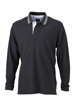 Men&#039;s Polo Long-Sleeved, Polos, black/off-white